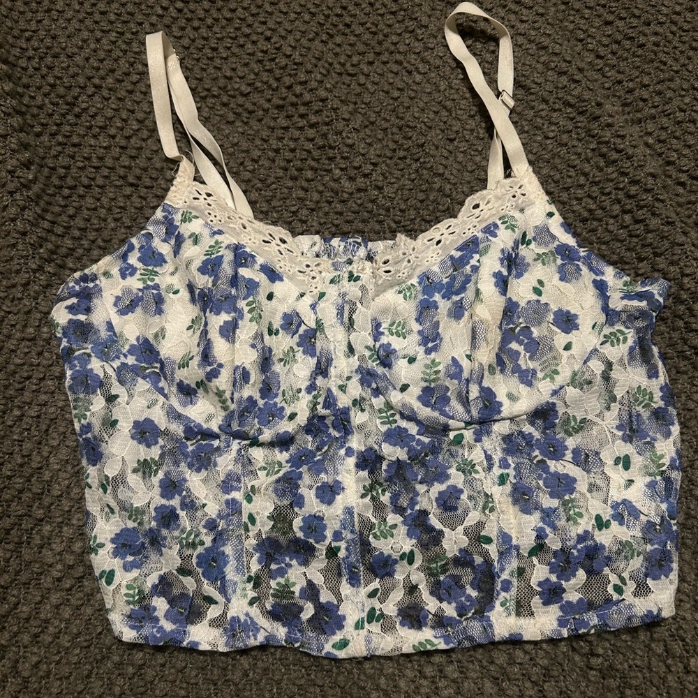 Floral Lace Women’s Top - Blue and White